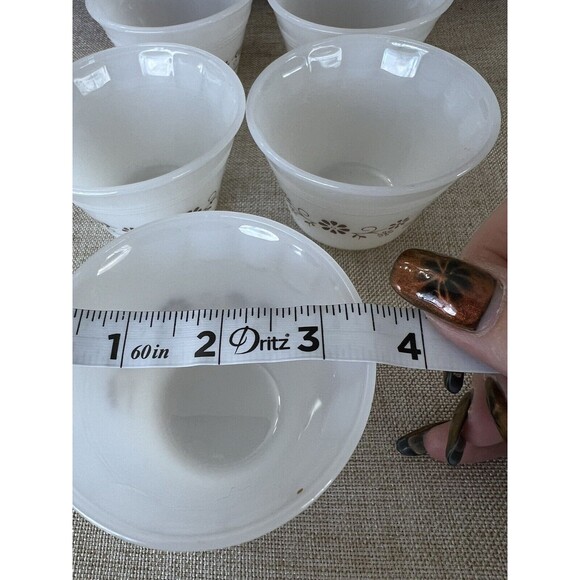 Set of 5 Vintage Dynaware Pyr-O-Rey Custard Cups - Brown Daisy Flower Pattern - Picture 5 of 6